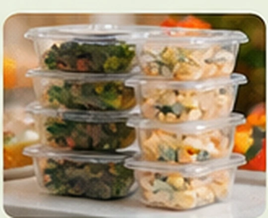 Stacked prepared meal containers